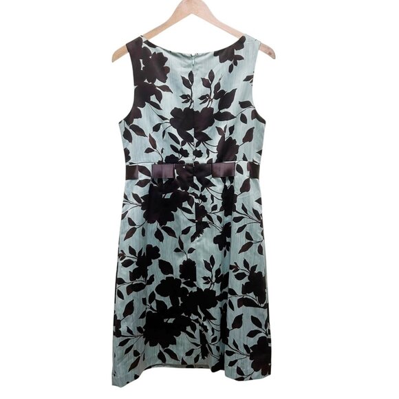 Dressbarn Green Brown Floral Lined Satiny Finish Sheath Dress Size 10 - Picture 3 of 5